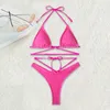 Frauen Badebekleidung 2024 Frauen Verband Bikini mit niedriger Taille Tanga Badeanzug Süßigkeiten Farbhalter Hals sexy Push Up weiblich