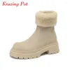 Bottes krazing pot vache suède rond orteil hivernure chaude neige épaisse épaisse style punk sweet beauté conception européenne jeune cheville