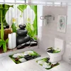 Rideaux de douche 4pcs noirs en pierre zen rideau de fleur en bambou vert bambou jardin décor de salle de bain décor de toilettes non glissées couvercle couvercle de bain