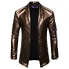 Shiny Gold Pu Leather Blazer Jacket Men Slim Fit Cardigan Mens Blazers Nightclub Party DJ Stage Clothers for Male 240507