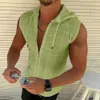 2023 Sommer Fashion Plaid Reißverschluss Ärmeln mit Kapuze -Strickjacke T -Shirt Herren schlanker Sport atmungsaktives Fitness Top 240428