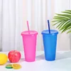 Mugs Flash Powder Shiny Reusable Plastic Water Bottle Cold Cup With Lid And Straw Personalized Outdoor Portable