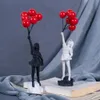 Creative Flying Balloon Girl Figurine Delate Banksy Sculpture No Odor Simple Black White Love Statue 240508