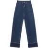 Kvinnors jeans fleece kvinnors brett ben hög midja lös vinter manschetterade denim byxor 2024 vintage varm rak baggy
