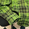 2024 Retro Stripe High Street American Green Hiphop Checkered Shirt Coat Women's Autumn Loose Small Long sleeved Top