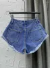 Jeans feminino Moda feminina Cantura alta da cintura Alto incrustação larga pernas largas borda calça de jeans de cor sólida Summer 2024 17a8448