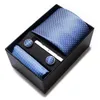 Cravatta set calda vendita di compleanno di lusso cravatta cravatta tascabile cazzo quadrati gemella set cravatta in scatola formale abbigliamento azzurro
