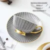 Cups Saucers Bone China Tea Cup Saucer Spoon Set 200ml Elegant Gray Coffee Cup Gold Porcelain Tea Set Ceramic Teacup Cafe Espresso Cup