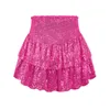 Skirts Sexy Sequin Women's Shorts Streetwear Y2K Dancing Pleated Red High Waist Ruffles Sparkle Fashion 2024 Mini Dresses