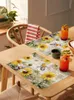 TABLEAUX TABLE 4/6 PCS Retro Wood Grain Sunflower Bee Placemat Kitchen Decoration Dining Dining Coffee Mat