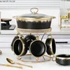 Dinnerware Sets Nordic Gold-plated Ceramic Pot Household Large Soup 7-piece Set With Cover Small Bowl El Tableware