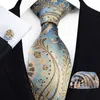 Cravate de cou Set Blue Gold Floral Coup Foral For Men Luxury Luxury 8 cm de large Silk mercred Business Alies Pocket Square Cuffe Links Set Men Accessories Gravata
