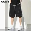 Mens coréen streetwear jeans court court métrage de jambe large gxxh fashion man occasionnel oversize couleurs contraste pantalon denim 240507