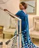 Feestjurken Sevintage Blue Velvet Avond Jurk Marokko Caftan Outfits Bloemen Lace Prom -jurken Dubai Speciale gelegenheid 2024