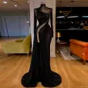 2022 ASO EBI Mermaid Black Evening Beaded High Neck Prom Dresses Split Party Wear Vestido de Novia 299y