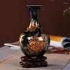 Vases de style chinois Jingdezhen Black Porcelaine Crystal Glaze Fleur Home Decor Handmade Shining Famille Rose