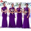 NOUVELLE ROBILES PURPLE BRIDESMAIDES BRIDES 2022 Africain Black Girls Femmes Satin Sirène Mariage Robe Prom Formel Wear Maid of Honor Robe 2608