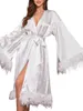 Ropa casera mujeres sexy larga túnica kimono kimono ver a través de túnicas nupciales de lencería de lencería de plumas de plumas cubiertas