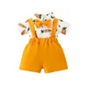 Bekleidungssets Säuglings -Jungen Osteroutfit Kurzärmelten Button Up Strampler Hosenders Shorts Set 2pcs Gentleman Hochzeitsanzug