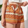 Plus maat bloemenprint zomer casual shorts vrouwen elastische knoop taille elegante boho shorts vrouwelijke plus size dames kleding 7xl 8xl 240506