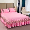 寝具セットグリルの部屋のベッドスプレッドセットレースヘムアンチスリップベッドスカートアセッサリーマットレスカバーソリッドカラー結婚式の装飾