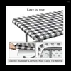 Table Cloth 3 Pcs Fitted Tablecloth For Stretch Waterproof Elastic Picnic Cover With Flannel Backed Lining(Black)
