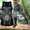 Kvinnor Pants Summer Viking Style Print Hollow-Out Tank Tops Sexiga Vest Leggings for Women Yoga Wear Suit XS-8XL