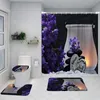 Rideaux de douche zen rideau de douche ensemble violet orchidée noire en pierre noire verte jardin jardin décor de salle de bain décoration de baignoire non glissée tapis de bain couvercle de toilette