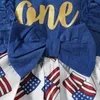 Девушка рожденные наряд наряд с коротким рукавом флаги буквы печатный боди с повязкой на головную сторону Bowknot 4 июля 9-18 месяцев