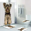 Duschvorhänge niedliche Hund Dusche Vorhang Bad Matten Set lustige Haustier Welpe Doggy Flanell Home Teppich weiße Badezimmer Dekor Teppich Nicht-Schlupf-Toilettendeckel Matte