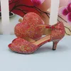 Chaussures habillées rouges AB Crystal Bridal et sacs Set Femmes Talon mince Mariage de mariage Soirée haute Pumps Open Toe Plateforme Femme