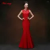 Parti Elbiseleri ZL0089 Şık yular elbise ince bel balıkçı dantel düğün gelini kelime omuz kırmızı akşam 2024 yaz