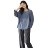 Home Clothing Womens Knit Loungewear Outfits Long Sleeve Crewneck Pullover Top And Pant Matching Pajamas Set Sweatsuit With Pockets