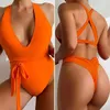 Donne da bagno femminile Donne eleganti Bikini Solido Bodying Abitaggio da bagno arancione VECCHIO VECO