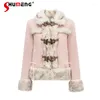 Jackets femininos 2024 estilo japonês de camurça rosa Butterfly Button Blow Pleus