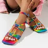 Sandals Flats Rome Women Casual Beach Shoes Walking Colorful Strappy Fashion Slippers 2024 Summer Flip Flops Slides