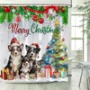 Shower Curtains Funny Christmas Dogs Curtain Forest Green Pine Branch Snowflake Winter Scenery Year Xmas Decor Bathroom Set