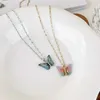 Pendant Necklaces Minar Fairy Rainbow Gradient Color Glass Butterfly Pendant Necklaces for Women Shiny Flake Rhinestones Choker Necklace Jewelry