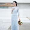 Ethnic Clothing 2024 Vietnam Aodai Fairy Temperament Dress Chinese Exquisite Floral Jacquard Art Vestido Hollow Out Slim Ao Dai Split