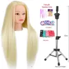 MANNEQUIN Heads 100% Synthetic Coiffre Training Head with Tripod Human Model Makeup Doll Utilisé pour le tissage et le style Q240510