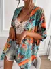 Large Plus Size Print Beach Cover Up Short Sleeve One Piece Kimono Women Swimwear Female Bathing Suit Beachwear Swimming