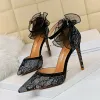 2020 New European and American Banquet Shoes Fine in Her Tip High Heel Hollow Field with Mesh Lace Hollow Sandals