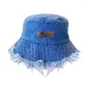 Bérets Femmes Summer Summer Eleging Disted Denim Bucket with Brim Anti-UV Protection for Fashionable Sun Cap Randing