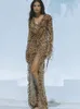 Повседневные платья 2024 модный леопардовый принт рюши