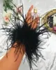 Charm Bracelets Women Feather Bracelet Cuffs Wrap Stainless Steel Real Fur Ostrich Cuff Elastic Hair Band Double Layer 2211246868491