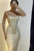 Luxurious Arabic Dubai Beadings Evening Dresses Sexy Mermaid Strapless Pearls Crystals Party Occasion Gowns BC18824