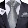 Cravate de cou Set Mens Necktie Silver Solid Paisley Mariage Tie pour hommes Mandkerchief Cuffers Coughs Tie Set Set Designer Business Party N-7182