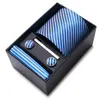 Cravatta set calda vendita di compleanno di lusso cravatta cravatta tascabile cazzo quadrati gemella set cravatta in scatola formale abbigliamento azzurro