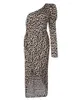 Abiti casual 2024 Sexy Women's Leopard Pattern Dress Diagonale Neck Diagonale una spalla Cocktail Midi Cocktail Cocktail Cocktail Cocktail Vestitido