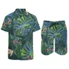 Herren Tracksuits Tropical Leaf Men Sets Pink Blumendruck Casual Shorts Sommer Hawaii Beach Shirt Set Kurzarm Grafik Plus Größe Anzug